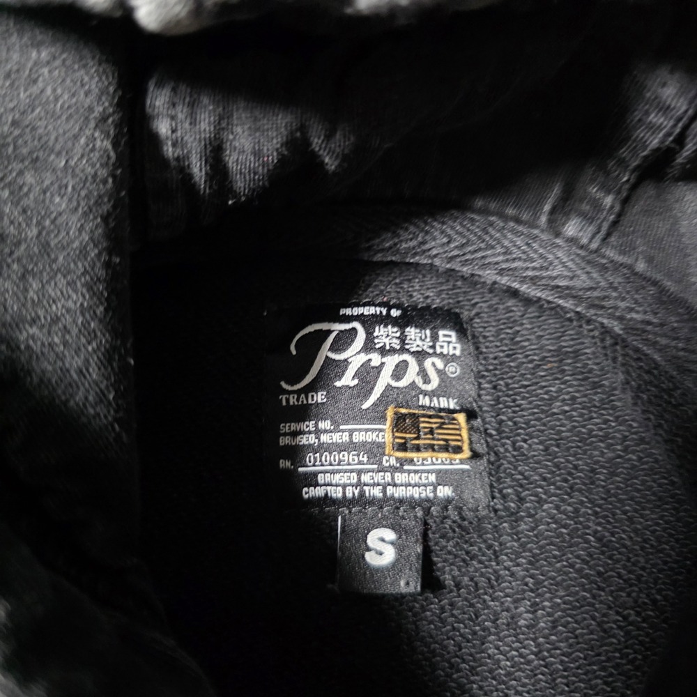 PRPS Mens Small Hoodie Charcoal Grey Bruised Never Broken Acid Wash Graphic - Picture 5 of 8